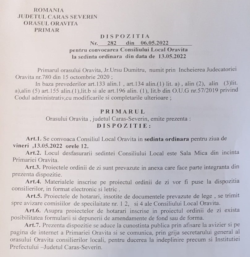 Ședința ordinară a Consiliului Local Oravița – 13 mai 2022 thumbnail