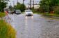 cars on the street flooded with rain