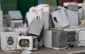 old electrical appliances in container of recycling center.