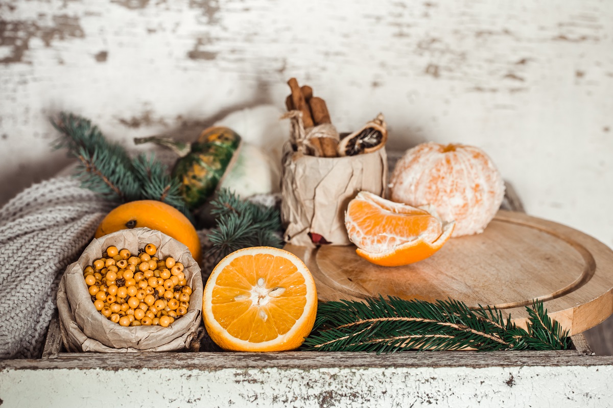 still life with orange and sea buckthorn